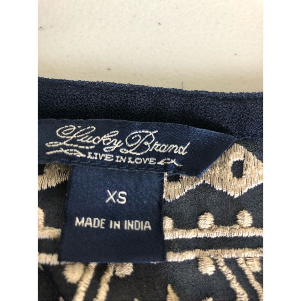 Lucky Brand Boho Embroidered Navy Tunic Top XS 3/4 Sleeve - Picture 13 of 13